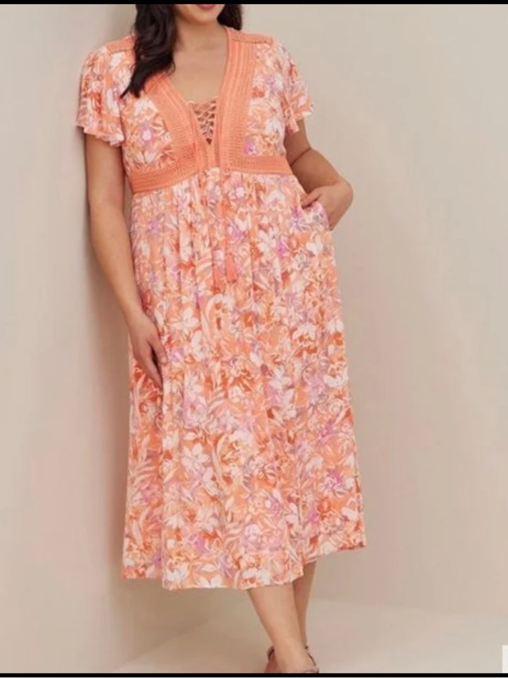 NWT torrid size 2 tea length lace up coral dress
